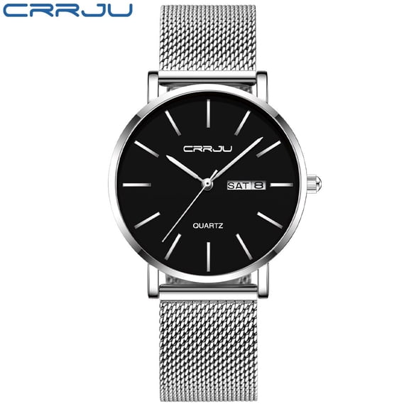 Men Watch New CRRJU Top Brand Stainless Steel Waterproof Japan Watches Mens Business Blue Quartz Wristwatch reloj hombre