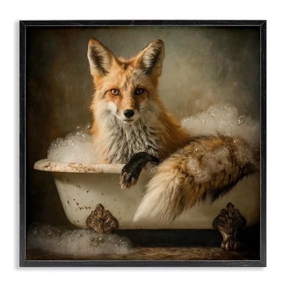 Stupell Industries Rustic Lodge Red Fox Bubble Bath Black Framed Giclee Art, 12 x 12, by Tina LeCour