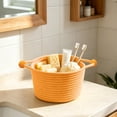 thumbnail image 5 of Dongrere Woven Round Storage Basket with Handles, Desktop Small Bin, Storage Organizer for Bathroom Living Room Bedroom Use, 6.6x4.7 Inch, Orange, 5 of 6