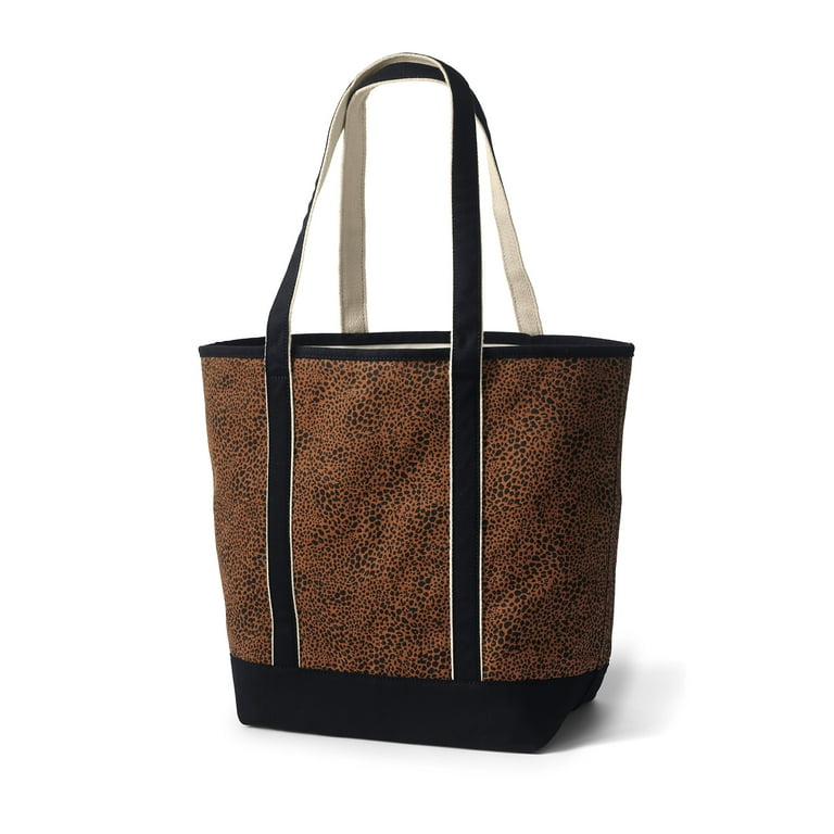 Lands' End Medium Natural Open Top Long Handle Canvas Tote Bag