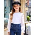thumbnail image 6 of Oudiya Girls Long Sleeve White Pullover Shirt with Ruffle Cuffs Swiss Dots Kids 5-12Y Crewneck Top Blouse, 6 of 6