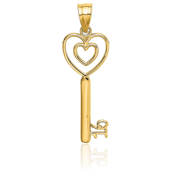 ICE CARATS 10K Solid Yellow Gold Large Heart Key Sweet 16 Pendant Necklace - 27.5mm 1.1 inch - Polished Women's