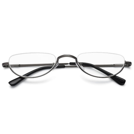 MAGIMODAC Metal Reading Glasses Half Moon Halframe Eyeglasses Eyewear Readers with Spring Hinges (Gray, +4.0)