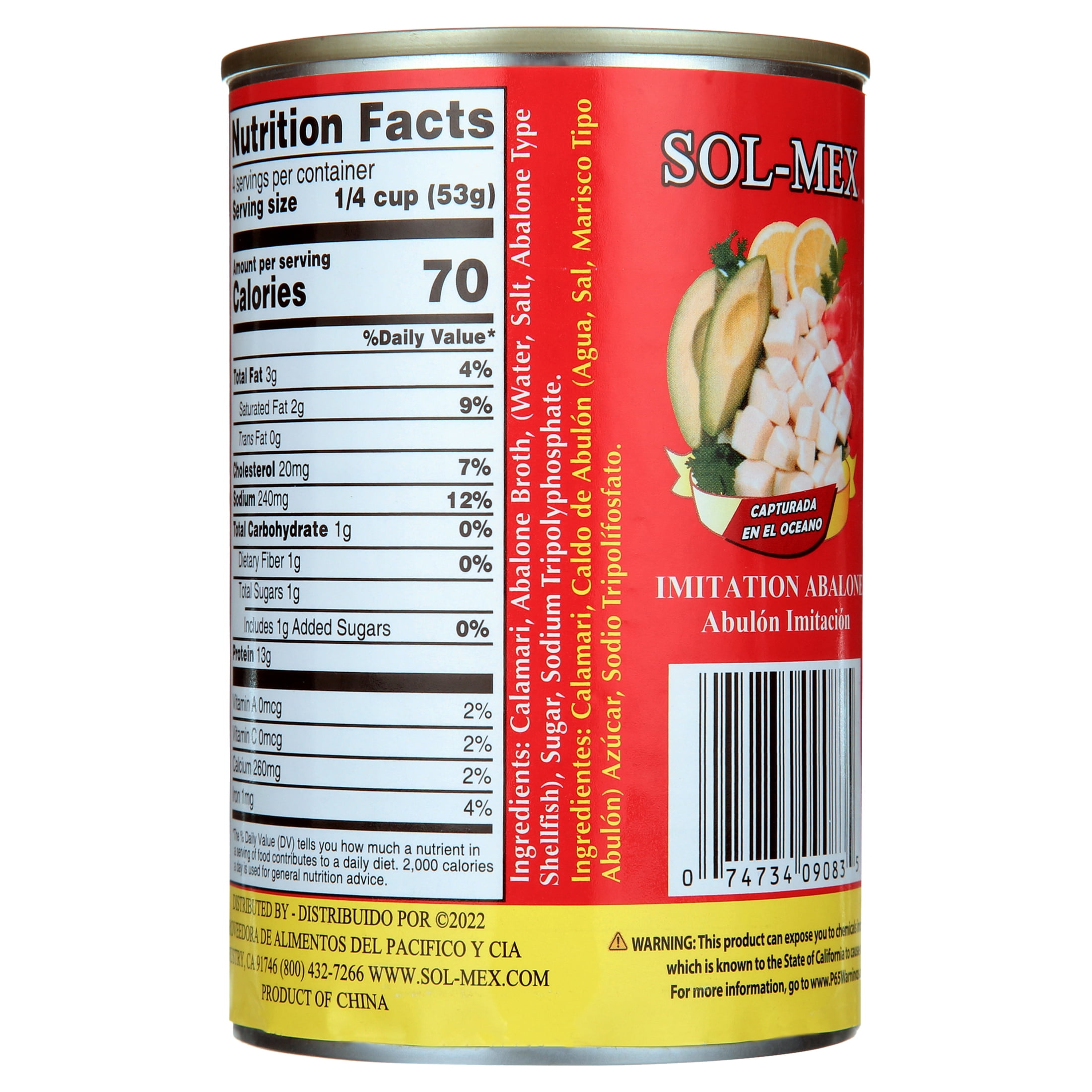 Sol-Mex Imitation Abalone Made from Calamari Squid, 15 Oz