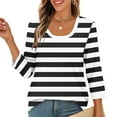thumbnail image 7 of hotojiny T Shirts for Women Spring Fashion Striped Crew Neck Casual Tops Summer Soft 3/4 Sleeve Loose Tees Clothes, 7 of 7
