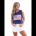 thumbnail image 3 of Chaleco Sin Mangas con Bandera Estadounidense para Mujer, Tejido Ligero, Cuello Redondo Azul Marino S, 3 of 7