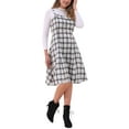 thumbnail image 4 of INSPIRE CHIC Women's Suspender Dress Retro Plaid Square Neck A-Line Midi Overall Dress XS Beige, 4 of 6