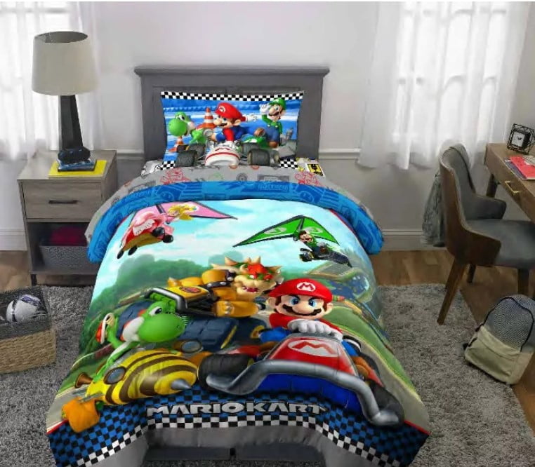 Super Mario Bros Luigi King Bowser Koopa Kids Bedding Set Duvet Cover Pillowcase 