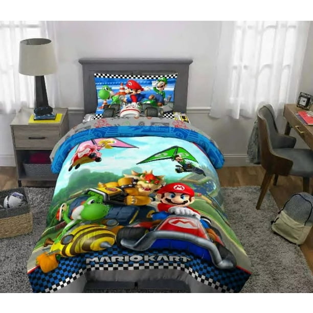 Super Mario MarioKart Boys Full Comforter & Sheet Set (5 Piece Bed In A