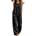 thumbnail image 2 of Karymi Summer Tops for Women 2026 Two Piece Outfit Set, Crew Neck Sleeveless Asymmetric Layered Tank Top, High Waist Wide Leg Pants with Pockets, 2 of 5