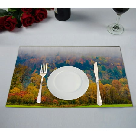 

GCKG Forest Landscape Placemat Field of Trees during Fall Foliage Placemat 12x18 Inch Set of 2