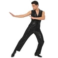 thumbnail image 2 of Hansber Men's Retro 70s Outfit Disco Dance Jumpsuit Sleeveless V Neck Hippie Style Bodysuit for Stage Black 3XL, 2 of 7