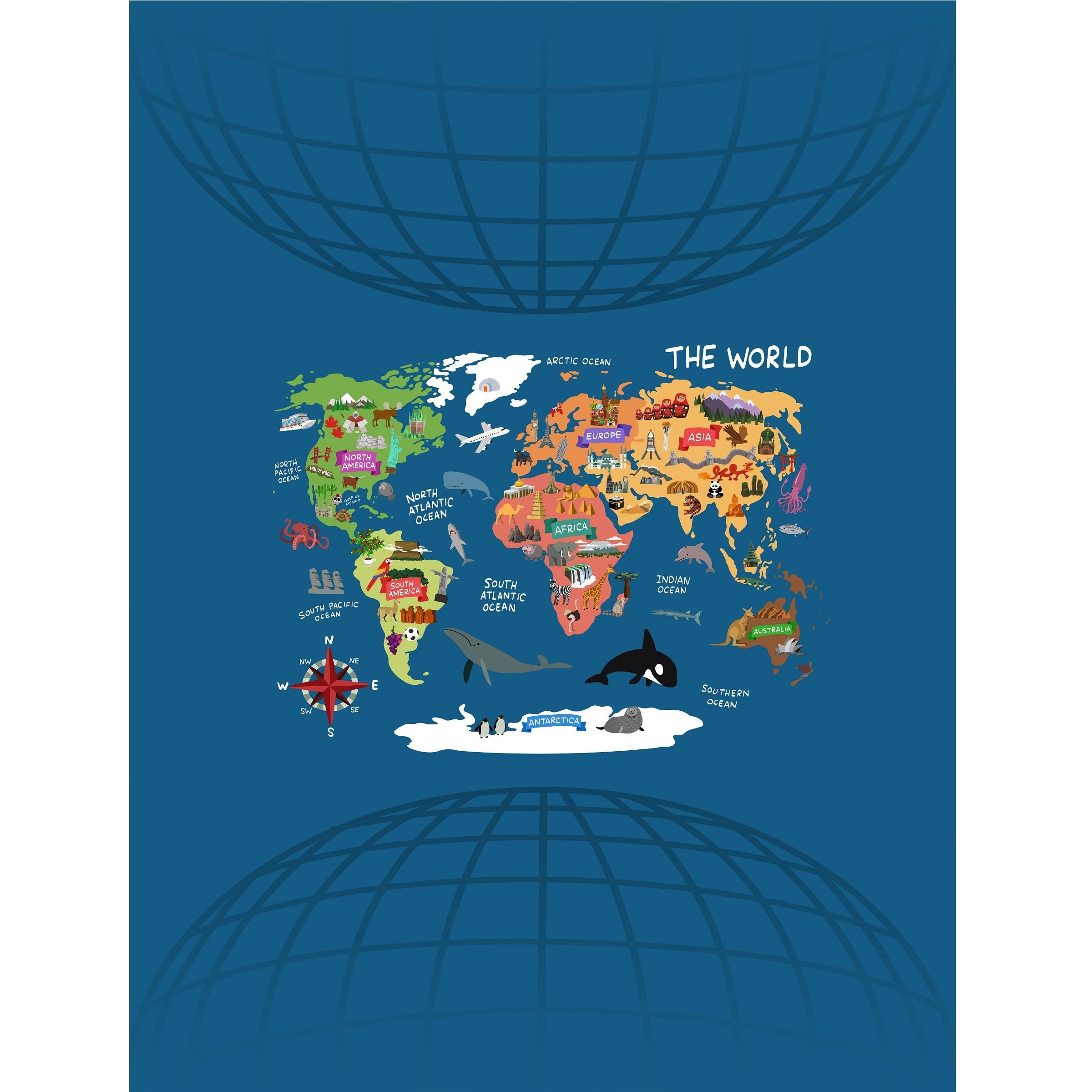 Somerset Home Landmark & Animal World Map Comforter Set for Children- Twin XL
