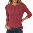 thumbnail image 2 of FINALGANG Womens T Shirt Ribbed Knit Boat Neck Three Quarter Sleeves Tunic Relaxed Fit Casual Tees For Daily Wear Fashionable Top, 2 of 6