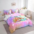 thumbnail image 2 of Manfei Initial Letter T Bedding Comforter Set 7pcs,Cartoon Animal Mermaid Queen Bedding Sets,Pink Starry Sky Queen Sheet Sets For Girl,Breathable Bedroom Decoration Reversible, 2 of 7