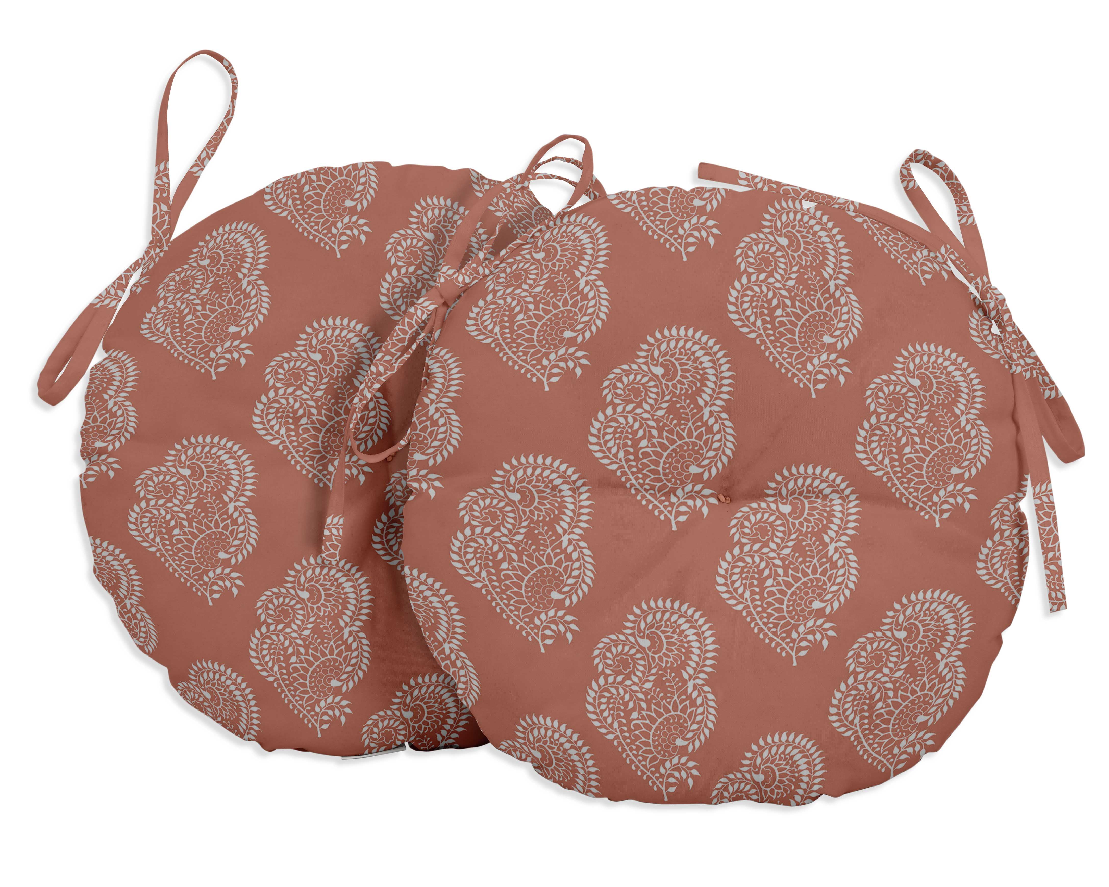 Vargottam Indoor/Outdoor Round Bistro Chair Cushions Block Print 15