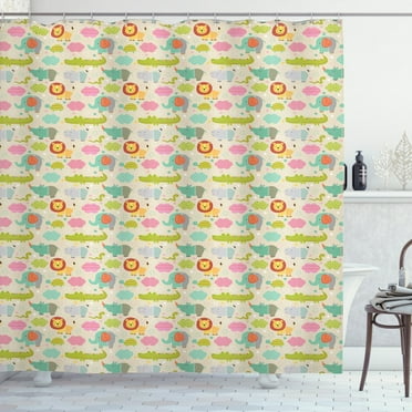 Ambesonne Animals Shower Curtain, Zoo Lion Hippo, 69"Wx84"L, Multicolor