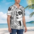 thumbnail image 6 of Picia Floral Sugar Skull Portrait Gentle Cotton Regular Fit Short Sleeve Casual Hawaiian Shirt for Men-Small, 6 of 8