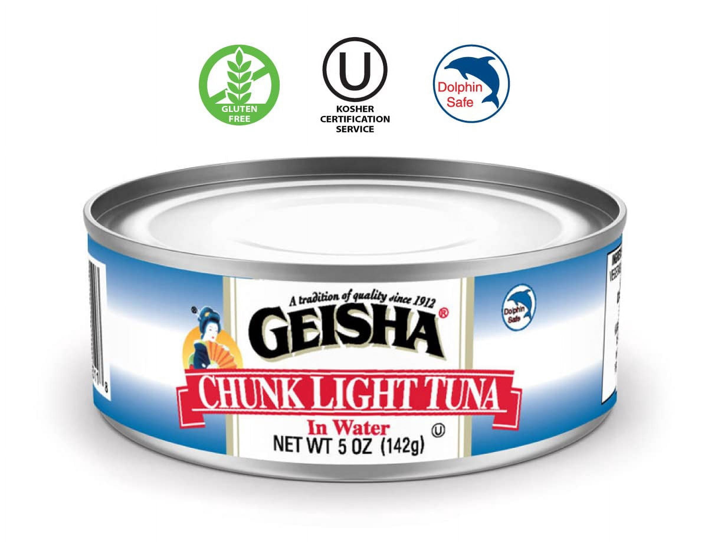 GEISHA Chunk Light Tuna In Water 5oz(Pack of 24), Canned Skipjack Tuna | No Trans Fat - No Sugar Added – Kosher Certified – Gluten Free – Omega 3 – Good Source of Protein