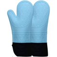 thumbnail image 1 of Manopla de horno de silicona extra larga profesional, guantes de horno con forro acolchado, agarraderas resistentes al calor, guantes de horno flexibles, azul, 1 par, 14,7 pulgadas, 1 of 2