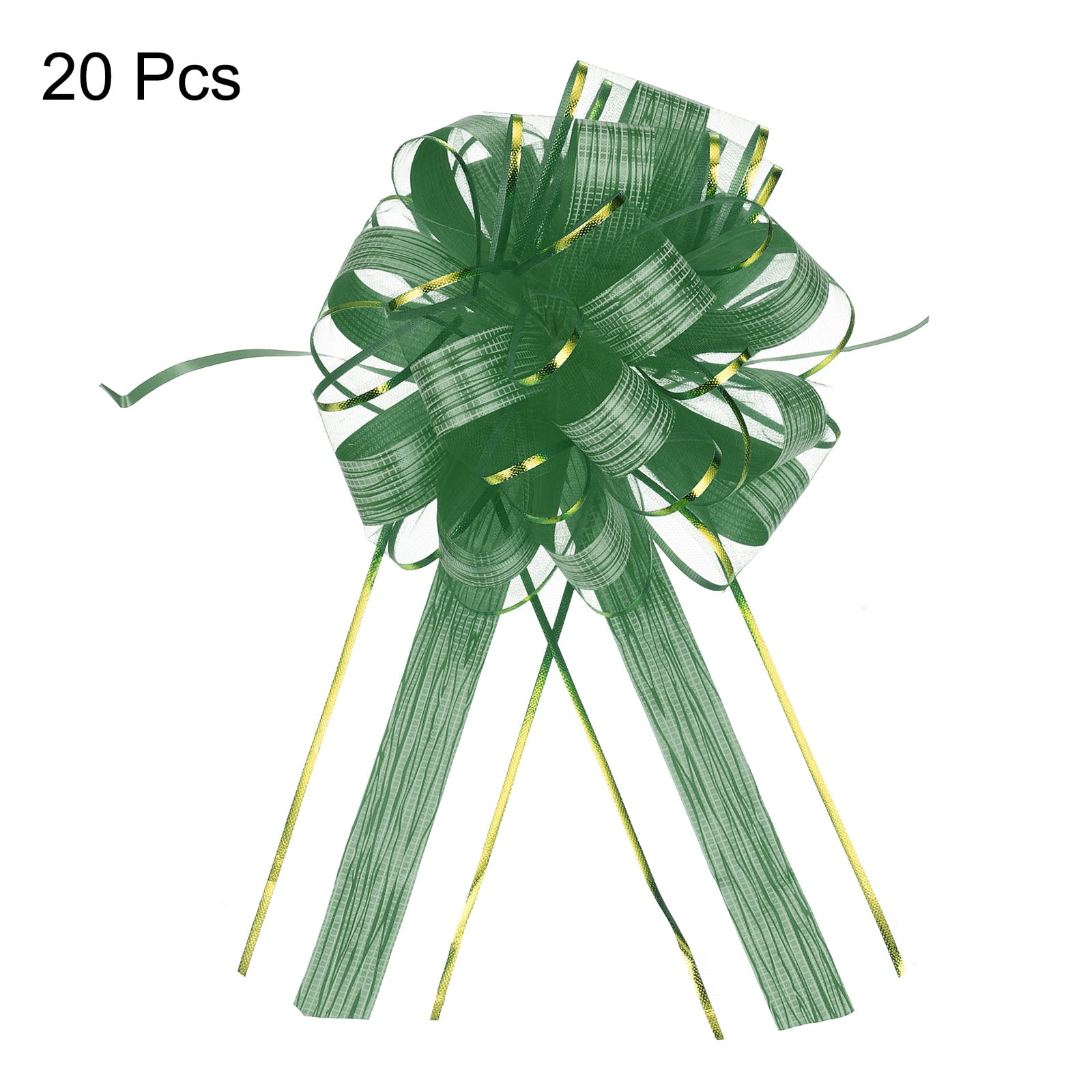 20pcs 8 Inch Large Pull Bow Gift Wrapping Bows Ribbon Organza Green for Wedding Presents Christmas Party