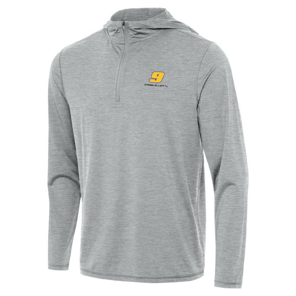 Men's Antigua  Heather Gray Chase Elliott Tidy Quarter-Zip Hoodie