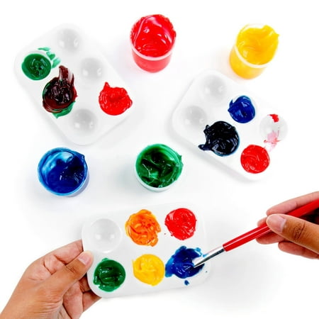 White Plastic Artist Paint Palettes Color Rectangular Cavity Non-Stick Trays 6 Slot for Watercolor, Acrylic, Oil Paints (12 Pack, 5