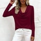 thumbnail image 5 of TaTaai Women's Casual Cowl Neck Shirt Long Sleeve V-Neck Draped Front Solid Color Blouse Flowy Soft Stretchy Lightweight Spring Summer Daily Beach Wear Gift, 5 of 9