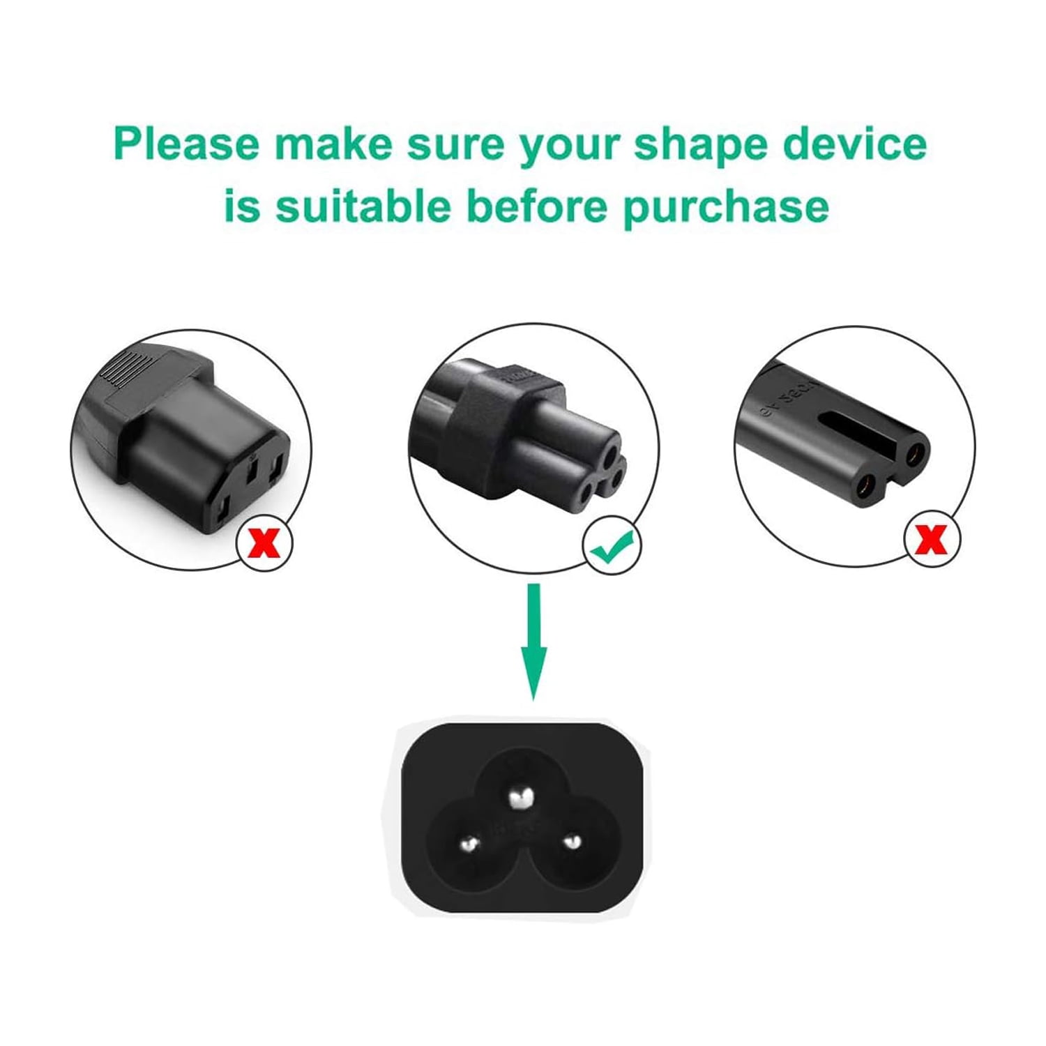 3 Pack,Standard 5ft (1.5m) 10 Amps 125 Volts Black 3 Prong IEC C5 Cloverleaf Plug Universal AC Power Cord Cable for Electronics, TV, Computer, Printer, Radio, Monitor