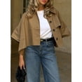 thumbnail image 4 of Womens Oversized Cropped Trench Coats Single Breasted 3/4 Sleeve Casual Button up Jackets, 4 of 8
