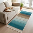 thumbnail image 2 of Area Rug with Tassels 2' x 5', Farm Teal Wood Board Vintage Gradient Plank Kitchen Runner Rug for Hallway Bedroom Throw Rugs, Country Brown Wooden Soft Door Mat for Bathroom Entrance Living Room, 2 of 9