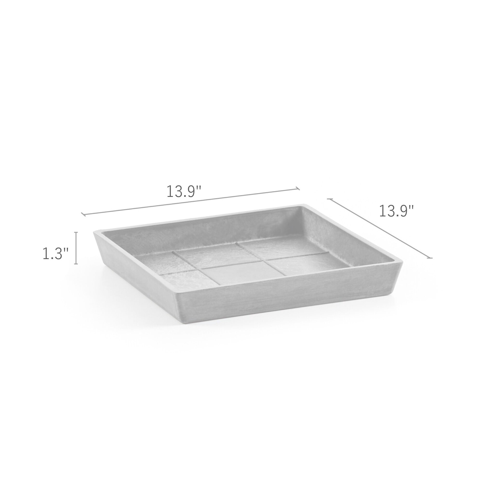 Ecopots 13.9" x 13.9" x 1.3" Square Dark Grey Plastic Plant Planter with UV Resistance
