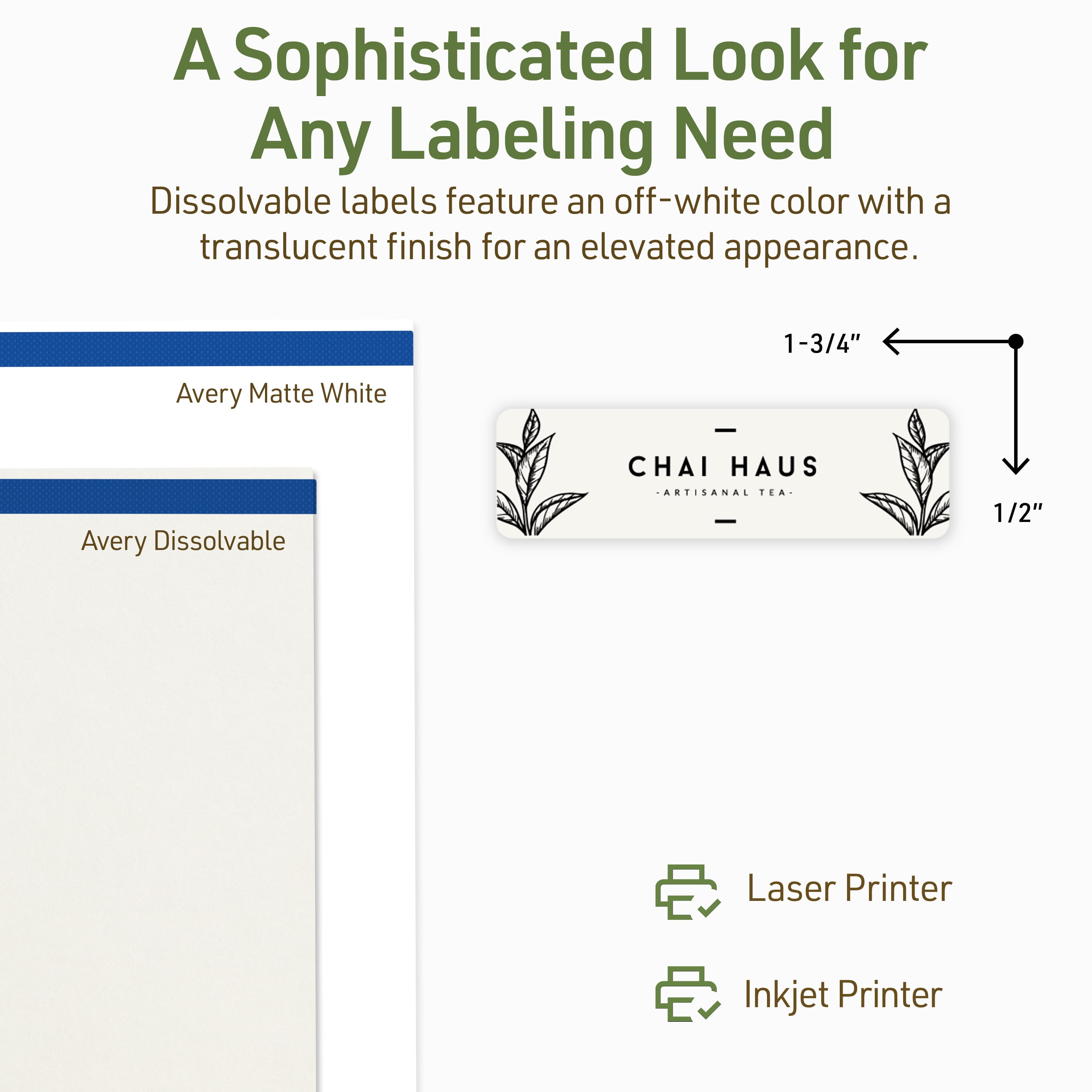 Avery Dissolvable Rectangle Labels, 0.5" x 1.75", 1500 Labels