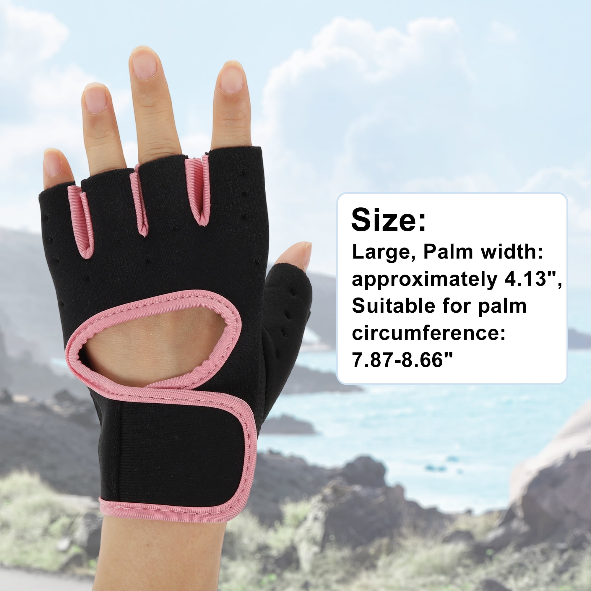 Unique Bargains 1Pair Half-finger Strength Training Sport Gloves Pink Large