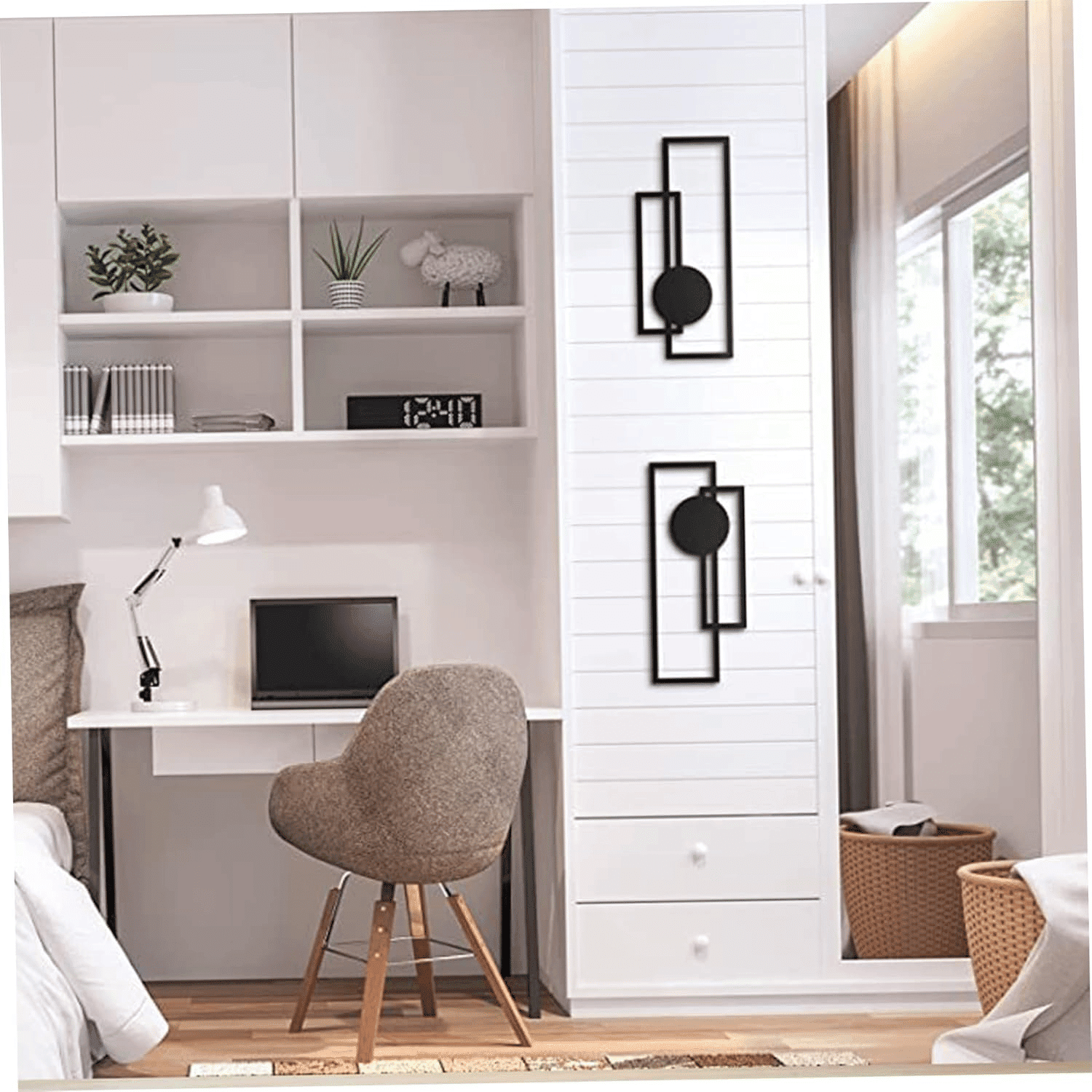 2-Piece Abstract Iron Wall Art Set Minimalist Black Gothic Decor for Living Room Bedroom Office