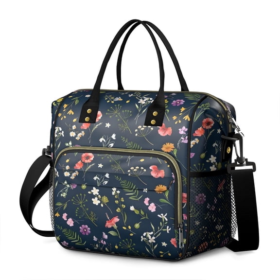 Pioneer Flower Floral Print Pattern Womens Lunch Box for Work,Insulated Large Lunch Bag for Tween and Teen,Loncheras Para Mujer,Leakproof Adult Lunch Bag for Work,Beach,Travel,Picnic,Camping