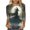 thumbnail image 2 of VKOYWKM Women's 3/4 Sleeve Tops Halloween Witch Shirts Fall Crew Neck Loose Spooky Graphic T Shirts Halloween Top, 2 of 5