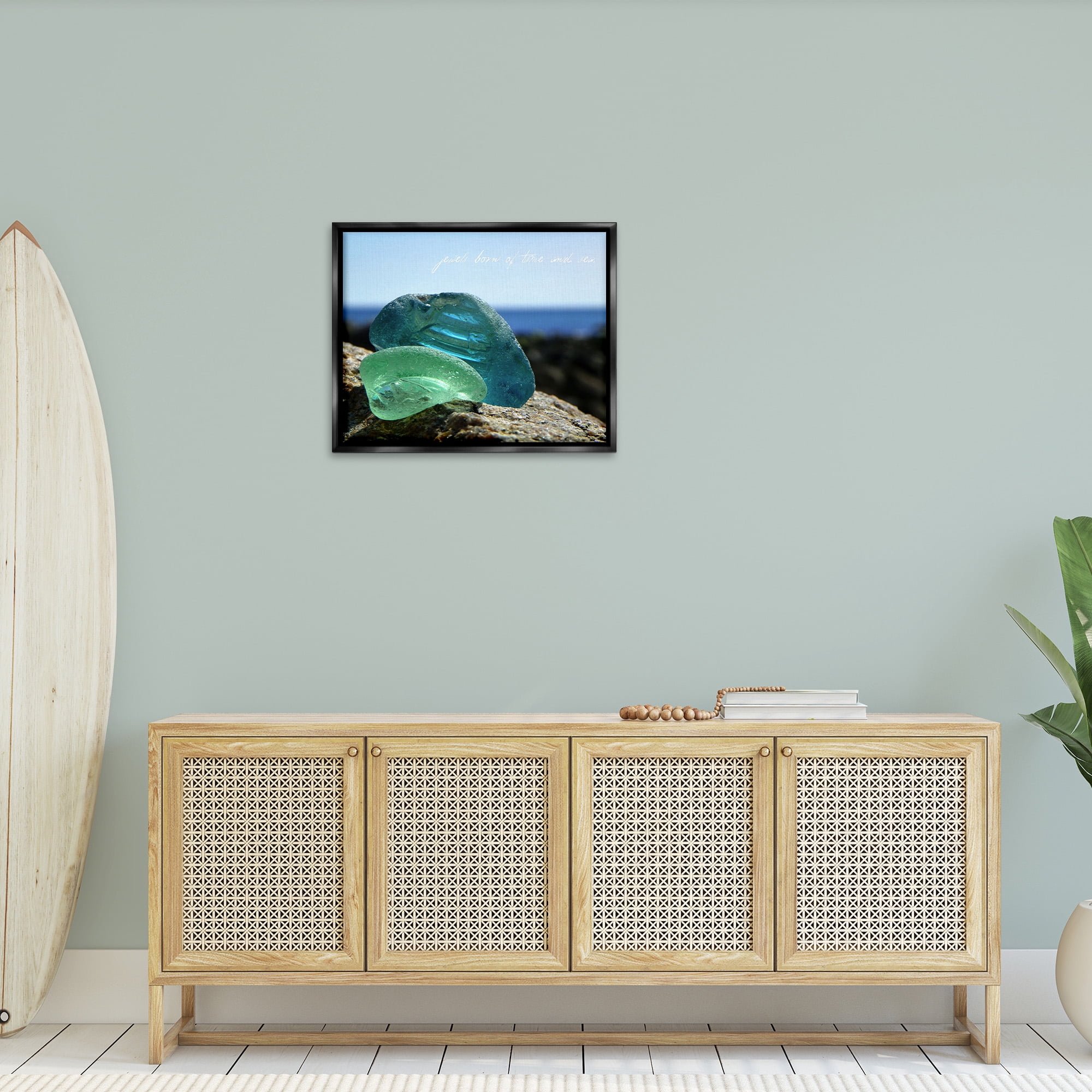 Stupell Industries Sea Glass Photography Phrase Typography Photography Black Floater Framed Canvas Art Print Wall Art, 31 x 25