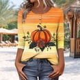 thumbnail image 4 of Mwjwdo Womens 3/4 Sleeve Pumpkin Gradient Printed Dressy Casual Henley Round Neck Relaxed Fit Tunic Tops Fall Shirts, 4 of 6