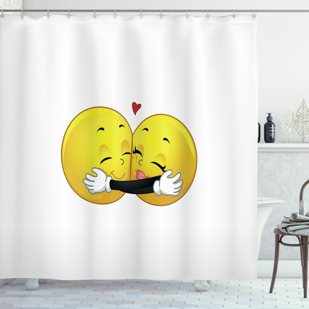 Romantic Shower Curtain Emoji Figures, Peach Emoji Shower Curtain