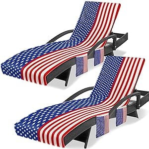 Poedist Lounge Chair Towel Cover, Beach Chair Covers (Pack of 2), Striped Lounge Chair Towels with Fitted Top Pocket for Garden Courtyard Outoor Loungers, 85 x 30 in,Striped Navy Blue Red