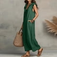 thumbnail image 4 of BOMYJESK Summer Dresses for Women V Neck Ruffle Sleeve Maxi Dresses Casual Linen Dress Beach Vacation Outfits with Side Pockets Dark Green M, 4 of 5