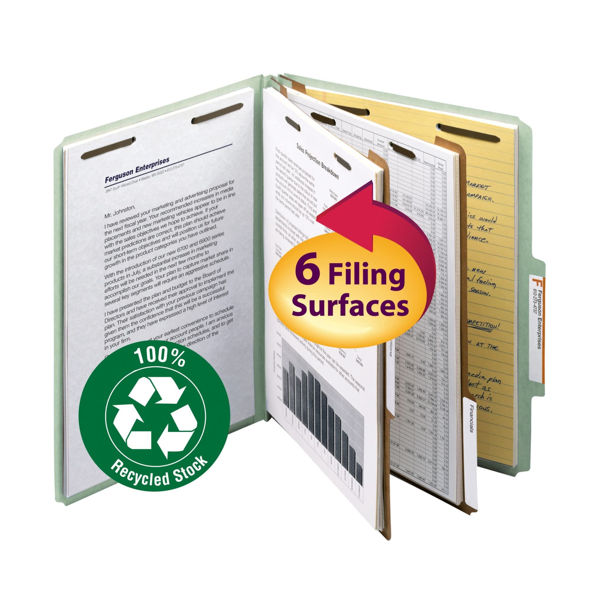 Smead® Pressboard Classification Folders, 2 Dividers, Letter Size, 100% Recycled, Gray/Green, Box Of 10