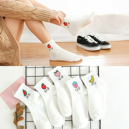 

Fashion Peach Banana Fruit Pattern Women Cotton Elastic Middle Tube Socks Gift