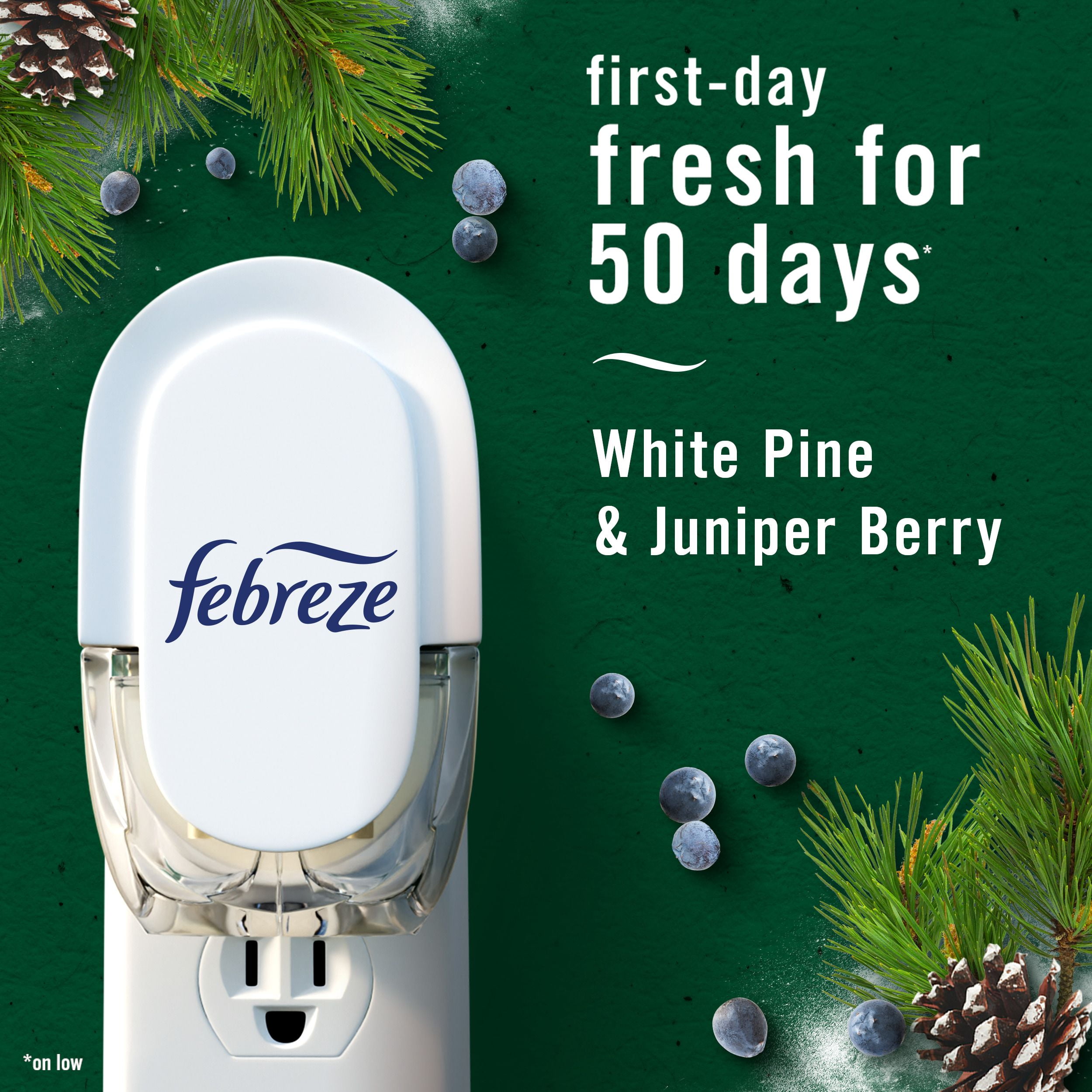 Febreze Plug In Air Freshener, Odor-Fighting Scented Oil Refill, White Pine & Berry, 4 Refill