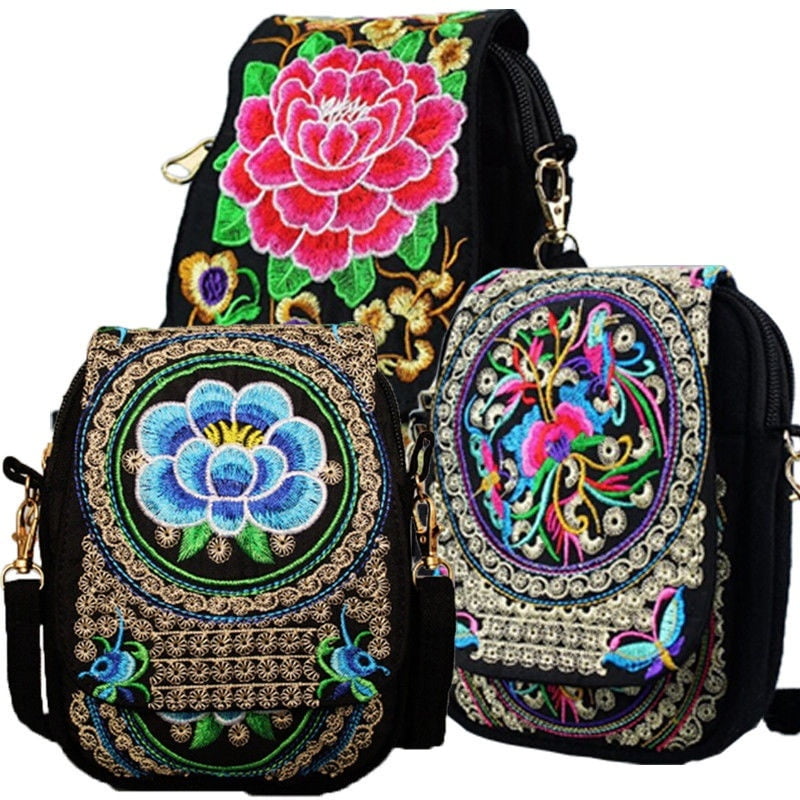 Jiyaru Women Embroidered Bag Womens Small Vintage Shoulder Bag Portable Cell Phone Purse Lady Retro Bag Handmade