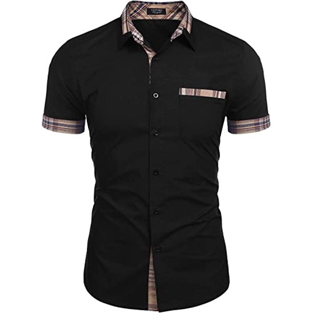 COOFANDY Men's Short Sleeve Dress Shirt Casual Wrinkle Free Plaid Collar Button Down Shirts