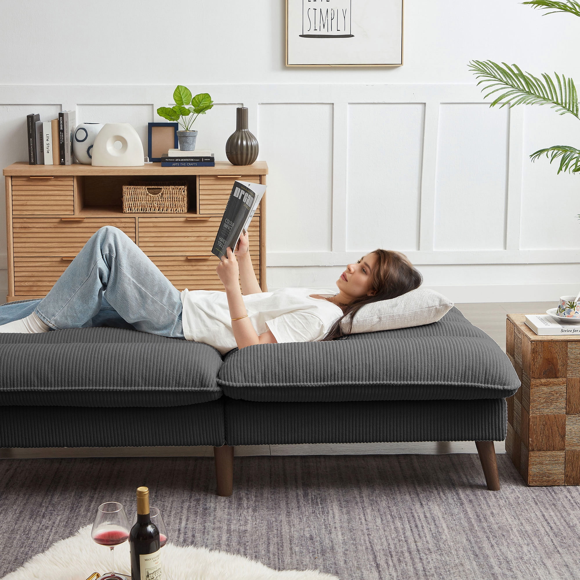 Soscana Modern Linen Fabric Futon Convertible Sofa Bed 2 in 1,Sleeper Sofa Couch for Living Room Apartment Bedroom Office Studio