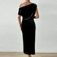 thumbnail image 5 of Jinhomg Velvet Dress for Women Elegant off The Shoulder Ruched Velvet Dresses Irregular formal Cocktail Dress Evening Party Midi Dresses Black XL, 5 of 9
