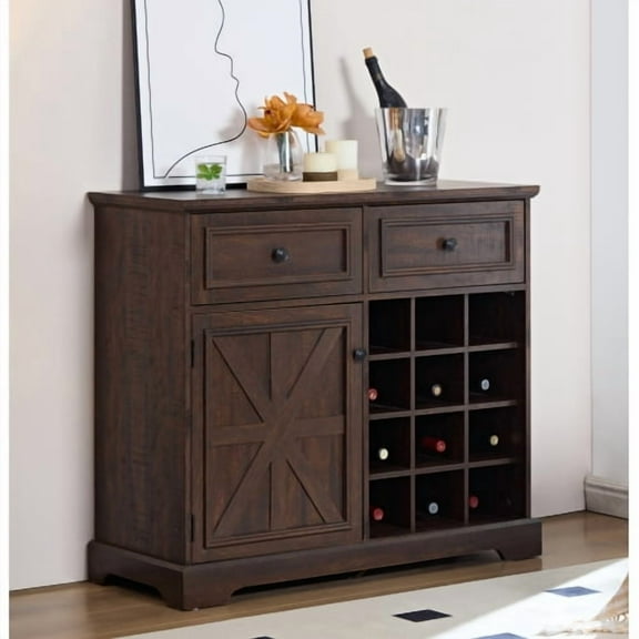 Modern Farmhouse Buffet Cabinet - 39" Sideboard with 2 Drawers & Coffee Bar Station for Kitchen/Dining Room